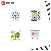 4 icônes plates vectorielles thématiques et symboles modifiables d'éléments de conception vectoriels modifiables de parc de travail d'équipe multimédia de jardin de cinéma vecteur
