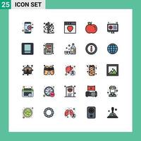 interface mobile ligne remplie couleur plate ensemble de 25 pictogrammes d'arborescence de développement de paramètres codage apple éléments de conception vectoriels modifiables vecteur