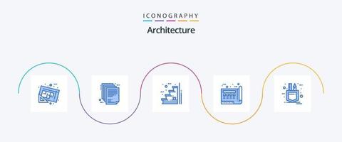pack d'icônes bleu architecture 5 comprenant le dessin. bleu. dossier. en haut. organiser vecteur
