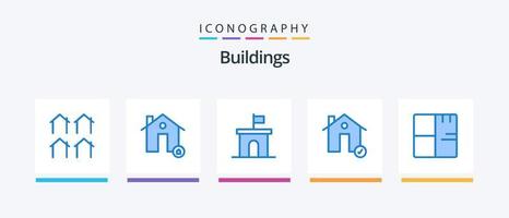 pack d'icônes de 5 bâtiments bleus, y compris complet. bâtiments. protéger. biens. drapeau. conception d'icônes créatives vecteur