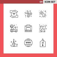 9 concept de contour pour les sites Web mobiles et applications routeur d'hôtel signal de modem étudiant éléments de conception vectoriels modifiables vecteur