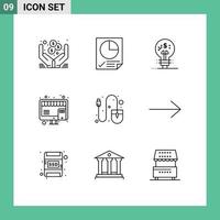 ensemble moderne de 9 contours pictogramme de matériel marketing fintech innovation boutique acheter des éléments de conception vectoriels modifiables vecteur