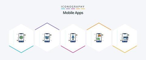 applications mobiles 25 pack d'icônes fillline, y compris mobile. Carte bancaire. reconnaissance audio. messagerie instantanée. bulle vecteur