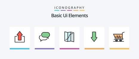 ligne d'éléments d'interface utilisateur de base remplie de 5 icônes comprenant des flèches. épingler. Chariot. la navigation. carte. conception d'icônes créatives vecteur