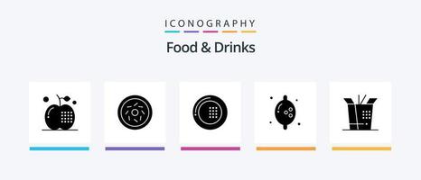 pack d'icônes glyphe 5 de nourriture et de boissons, y compris le wok. citron. cuisine. fruit. assiette. conception d'icônes créatives vecteur