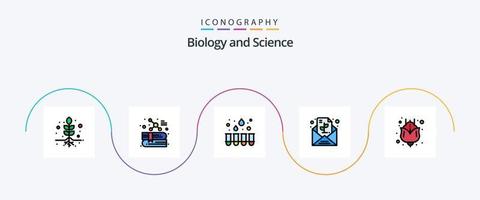 pack d'icônes plat 5 rempli de ligne de biologie, y compris. cadeau. laboratoire. fleur. papier vecteur