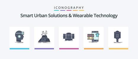 solutions urbaines intelligentes et ligne de technologie portable remplie de 5 icônes, y compris la technologie. lentille. Sécurité. œil. augmentation. conception d'icônes créatives vecteur