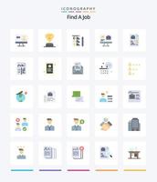 créatif trouver un pack d'icônes plates de 25 emplois, tel que l'emploi. dossier. CV. travail. sac vecteur