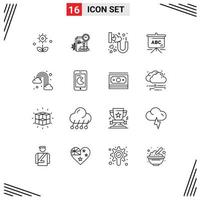 aperçu de l'interface mobile ensemble de 16 pictogrammes de l'éducation commerciale du cartable arc-en-ciel vous éléments de conception vectoriels modifiables vecteur