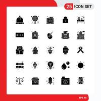 interface mobile glyphe solide ensemble de 25 pictogrammes de livre à tiroirs en direct verrouillé twitter éléments de conception vectoriels modifiables vecteur