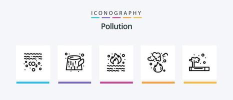 ligne de pollution 5 pack d'icônes comprenant du gaz. la pollution. fumée. danger. déchets. conception d'icônes créatives vecteur