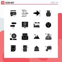 ensemble moderne de 16 pictogrammes de glyphes solides d'éléments de conception vectoriels modifiables de nourriture de fruits de flèche de base vecteur
