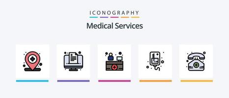 ligne de services médicaux remplie de 5 icônes comprenant un stéthoscope. guérir. prendre contact. en ligne. soins de santé. conception d'icônes créatives vecteur