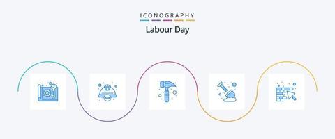 pack d'icônes bleues de la fête du travail 5, y compris le mur. bêche. sécurité. sable. trousse de montre vecteur