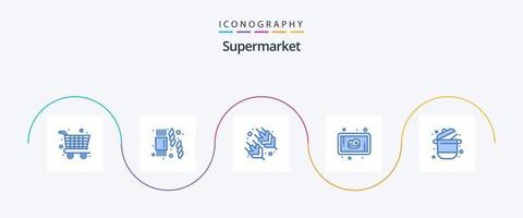 pack d'icônes de supermarché bleu 5 comprenant. pot. légume. cuisine. cuisine vecteur