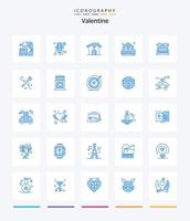 pack d'icônes bleues créatives valentine 25 telles que l'amour. mariage. domicile. cœur. lit vecteur