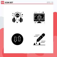 ensemble moderne de 4 pictogrammes de glyphes solides de moniteur de service de flèches de casque diffusant des éléments de conception vectoriels modifiables vecteur