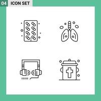 groupe de 4 couleurs plates remplies signes et symboles pour capsule casque médecine coeur seo éléments de conception vectoriels modifiables vecteur