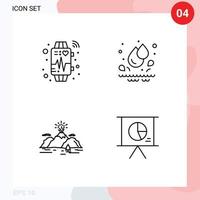 ligne d'interface mobile ensemble de 4 pictogrammes d'appareil paysage battement de coeur parc explosion éléments de conception vectoriels modifiables vecteur