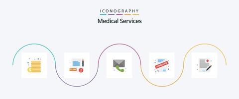 pack d'icônes plat 5 de services médicaux comprenant. soins de santé. appel. dossier. Contrat vecteur