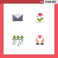 ensemble de pictogrammes de 4 icônes plates simples d'éléments de conception vectoriels modifiables de plante de mariage sms de producteur d'email vecteur