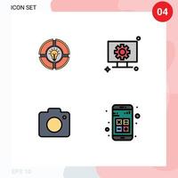 4 concept de couleur plate fillline pour les sites Web mobiles et applications ampoule caméra lumière matériel photo éléments de conception vectoriels modifiables vecteur