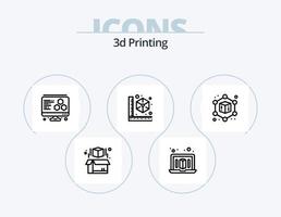 pack d'icônes de ligne d'impression 3d 5 conception d'icônes. . imprimer. l'ordinateur. Plastique. impression en 3D vecteur