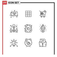 aperçu de l'interface mobile ensemble de 9 pictogrammes d'invitation solution panier idée équipe éléments de conception vectoriels modifiables vecteur
