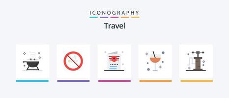 pack d'icônes de voyage à plat 5, y compris les voyages. pompe. passeport. l'été. cocktail. conception d'icônes créatives vecteur