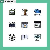 pack de 9 signes et symboles modernes de couleurs plates remplies pour les supports d'impression Web tels que les éléments de conception vectoriels modifiables vip de nuit de pluie de nuage de fête de protection vecteur