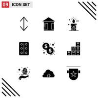 pack de 9 glyphes solides créatifs de boîtes paiement tablettes d'investissement de mariage éléments de conception vectoriels modifiables vecteur