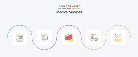 pack d'icônes plat 5 de services médicaux comprenant. de l'argent. graphique. sûr. rapport médical vecteur