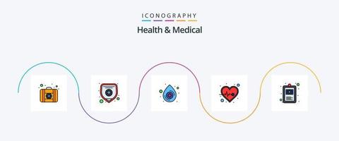pack d'icônes plat rempli de 5 lignes de santé et de médecine, y compris. dossier hospitalier. médical. santé. soins de santé vecteur