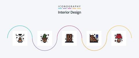 ligne de design d'intérieur remplie de pack d'icônes plat 5, y compris la lumière. escaliers de la maison. porte. en haut. direction vecteur