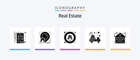 pack d'icônes de glyphe immobilier 5 comprenant. réel. maison. domaine. domicile. conception d'icônes créatives vecteur