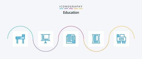 pack d'icônes bleu éducation 5 comprenant un bureau. outil. livre. taille crayon. l'école vecteur