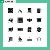 pack de 16 signes et symboles de glyphes solides modernes pour les supports d'impression Web tels que les éléments de conception vectoriels modifiables du carnet de croquis hipster café cocktail vecteur