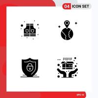 pack de 4 glyphes solides créatifs d'éléments de conception vectoriels modifiables pour le commerce électronique mondial de la sécurité de la veste vecteur