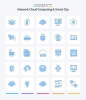 cloud computing réseau créatif et pack d'icônes bleues smart city 25 tels que le contenu. flux. le management. Les données. stockage vecteur