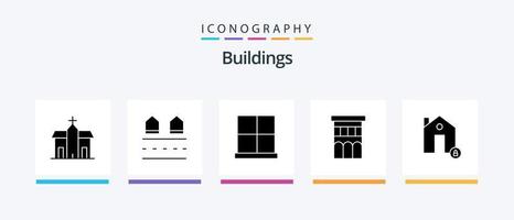 pack d'icônes glyphe 5 de bâtiments, y compris la maison. architecture. réel. porte de la maison. portail. conception d'icônes créatives vecteur