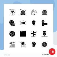 16 concept de glyphe solide pour les sites Web mobiles et les applications emplacement de l'hôtel prier jouer éléments de conception vectoriels modifiables de machine à sous vecteur