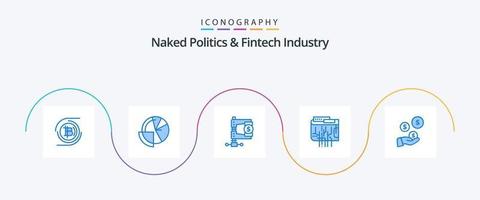 politique nue et pack d'icônes bleues de l'industrie fintech 5, y compris le numérique. crypto-monnaie. Les données. réforme. le revenu vecteur