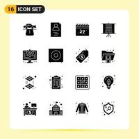 interface mobile glyphe solide ensemble de 16 pictogrammes d'éléments de conception vectoriels modifiables de données web d'été informatique de processus vecteur