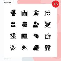 interface mobile glyphe solide ensemble de 16 pictogrammes d'éléments de conception vectoriels modifiables de ruban de note web son mère vecteur