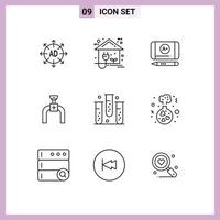 contour de l'interface mobile ensemble de 9 pictogrammes d'éléments de conception vectoriels modifiables du pipeline de gaz électrique de la ligne de maladie vecteur