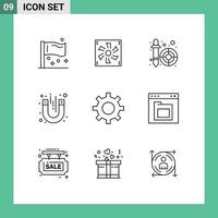 9 concept de contour pour les sites Web mobiles et les applications dispositif à aimant magnétique sélecteur de laboratoire éléments de conception vectoriels modifiables vecteur