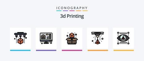 Ligne d'impression 3d remplie de 5 packs d'icônes, y compris webd. plan. maquette. bleu. impression. conception d'icônes créatives vecteur