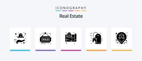 pack d'icônes de glyphe immobilier 5 comprenant la propriété. emplacement. domaine. vendre. remise. conception d'icônes créatives vecteur
