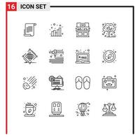 ensemble de pictogrammes de 16 contours simples d'éléments de conception vectoriels modifiables d'automne de plante de cuisine d'arbre global vecteur