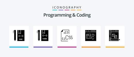 programmation et codage du pack d'icônes glyphe 5, y compris le codage. c. développement. dossier. développer. conception d'icônes créatives vecteur